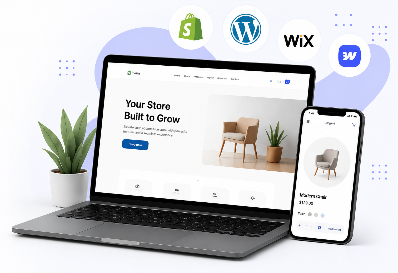 Laptop and phone showing a Shopify store — Your Store Built to Grow